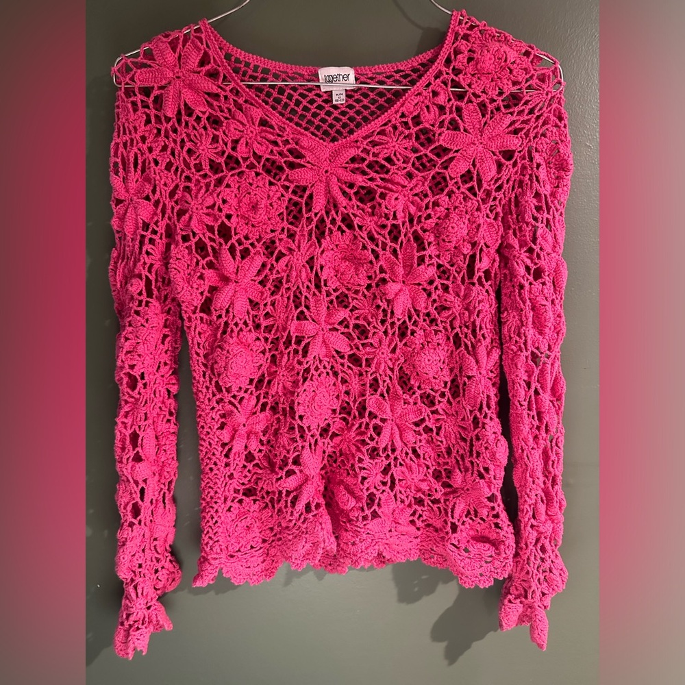 Vintage Together Hot Pink Crotchet Sweater - Womens Medium